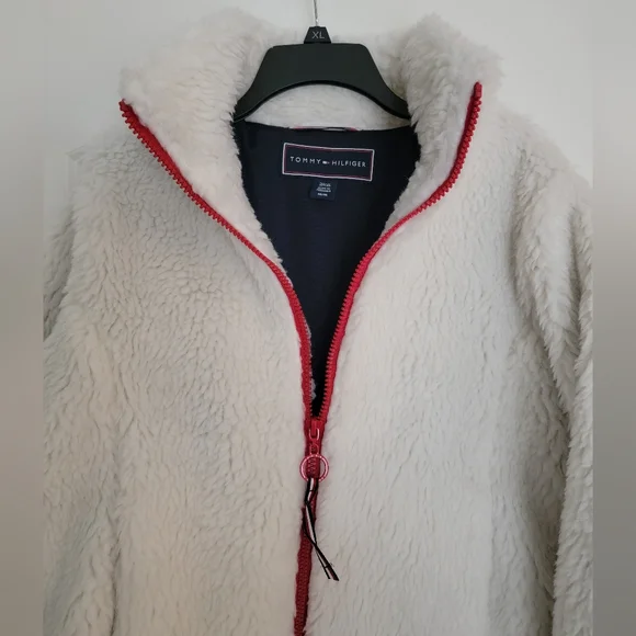 🇺🇲 Tommy Hilfiger fleece zip up jacket with contrast red zipper and flag logo - Picture 5 of 14